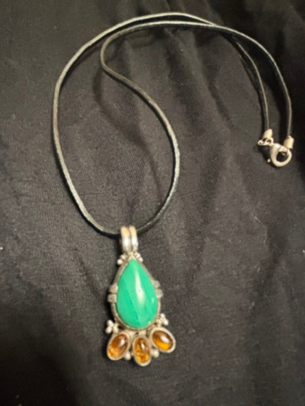 Native American Vintage .925 SS Malakite & amber pendant